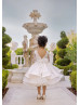 Sheer Long Sleeves Ivory Lace Satin Twinkle Flower Girl Dress